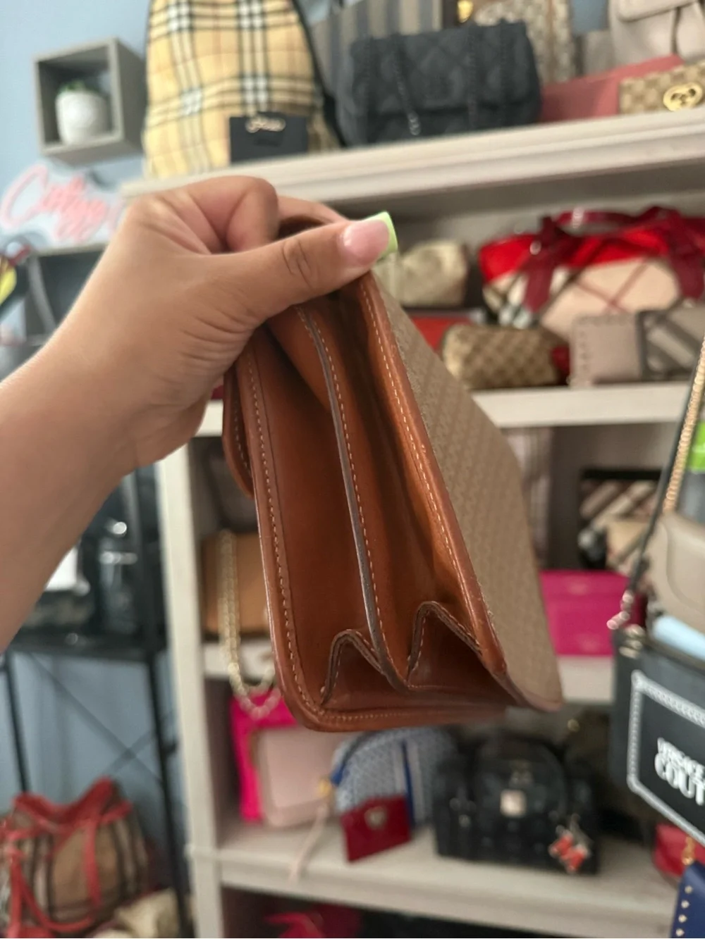 Celine Brown Monogram Canvas Clutch Bag with Gold Lock